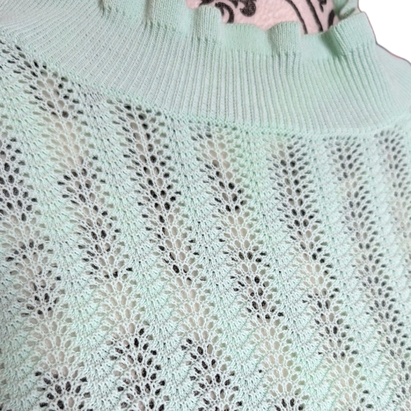 J. Crew Pointelle Ruffle Mockneck Sweater Women's Med Fairy Coquette Mint Green - Picture 9 of 16